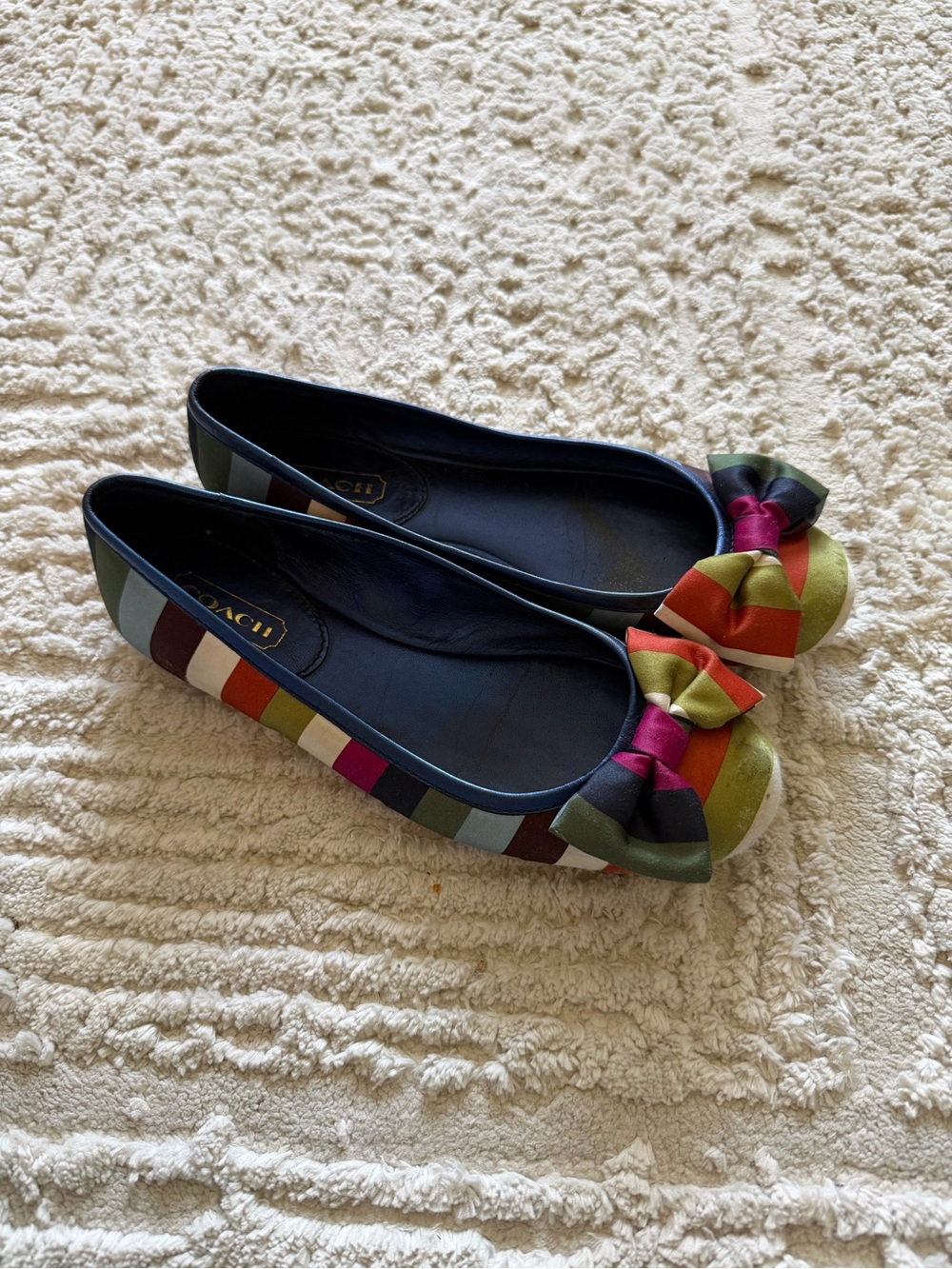 Coach Legacy Multi-Striped Satin Bow Ballet Flats